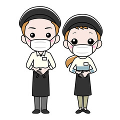マスクをしたカフェ店員