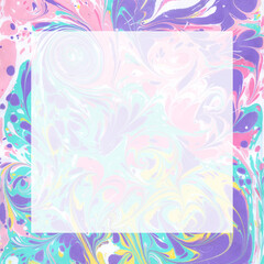 Abstract colorful frame  Ebru paint design. Hand drawn pattern. Marble effect