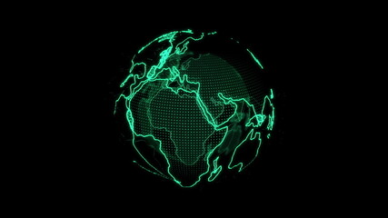 Big data 3d Earth. Binary code surrounding globe rotating. Retro digital Earth.