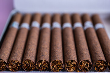 brown cigarettes with a filter in a cigarette case