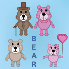 Set of Bear Family Papercut style