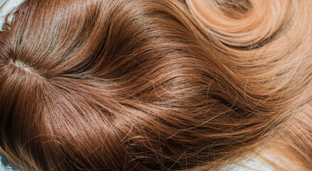 Wigs synthetic and natural hair. Light blown and blonde ombre hair. Womens beauty concept © T.Den_Team