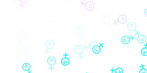 Light Pink, Blue vector texture with women's rights symbols.