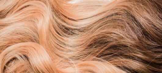 Wigs synthetic and natural hair. Light blown and blonde ombre hair. Womens beauty concept