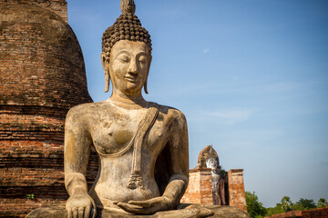 Wat Mahathat, Sukhothai old city, Thailand. Ancient city and culture of south Asia.