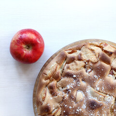 apple pie top view. fresh pastries for the weekend