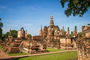 Wat Mahathat, Sukhothai old city, Thailand. Ancient city and culture of south Asia.