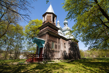 Old wooden church Nativity of the Blessed Virgin Mary in the village Tulintsy, Ukraine