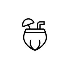 Drink coconut vector icon in linear, outline icon isolated on white background