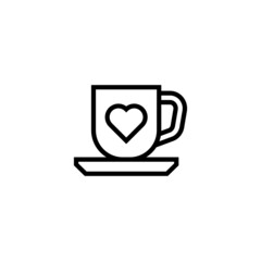 Hot coffee cup with hearts vector icon in linear, outline icon isolated on white background