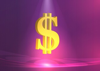 Dollar sign, background ​​glowing lights, modern poster lines violet and purple blank