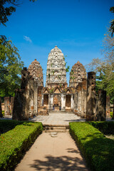 Wat Mahathat, Sukhothai old city, Thailand. Ancient city and culture of south Asia.