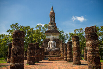 Wat Mahathat, Sukhothai old city, Thailand. Ancient city and culture of south Asia.