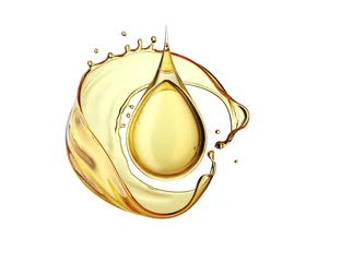 Foto op Plexiglas Olive or engine oil splash and drop isolated on white background, 3d illustration with Clipping path. © Anusorn