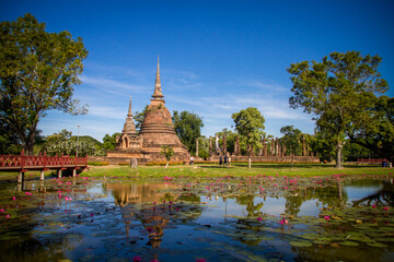 Wat Mahathat, Sukhothai old city, Thailand. Ancient city and culture of south Asia.