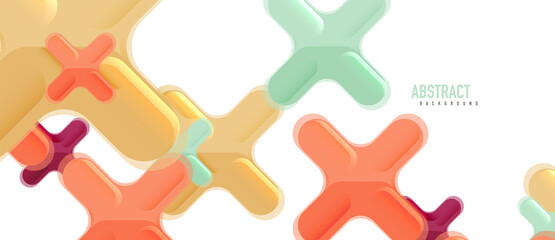 Glossy multicolored plastic style cross composition, x shape design, techno geometric modern abstract background. Trendy abstract layout template