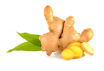 Fresh ginger on white background