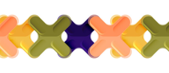 Glossy multicolored plastic style cross composition, x shape design, techno geometric modern abstract background. Trendy abstract layout template