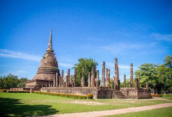 Wat Mahathat, Sukhothai old city, Thailand. Ancient city and culture of south Asia.