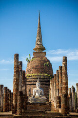 Wat Mahathat, Sukhothai old city, Thailand. Ancient city and culture of south Asia.