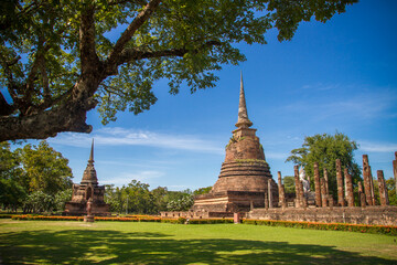 Wat Mahathat, Sukhothai old city, Thailand. Ancient city and culture of south Asia.