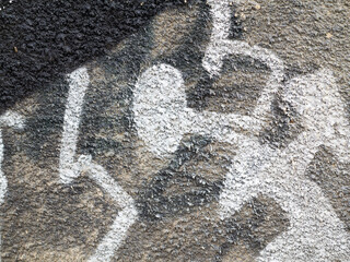 Landscape style. Grungy concrete surface with cracks, scratches traces of different colors paint on...