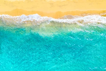 Draagtas Summer vacation background. Drone aerial view of turquoise ocean waves and the sandy coastline. Exotic tropical beach in Dominican Republic © Nikolay N. Antonov
