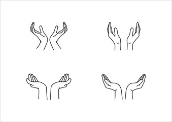 Fototapeta premium Holding hands gestures vector outline illustration