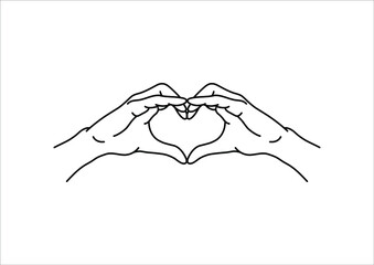Heart shape hands gesture vector outline illustration. Gesture of love