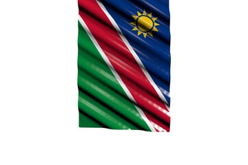 wonderful independence day flag 3d illustration. - shining flag of Namibia with big folds hanging from top isolated on white