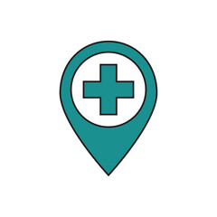 Obraz premium Location icon. Signpost sign of pharmacy, hospital, medical care navigation symbol. Vector illustration isolated.