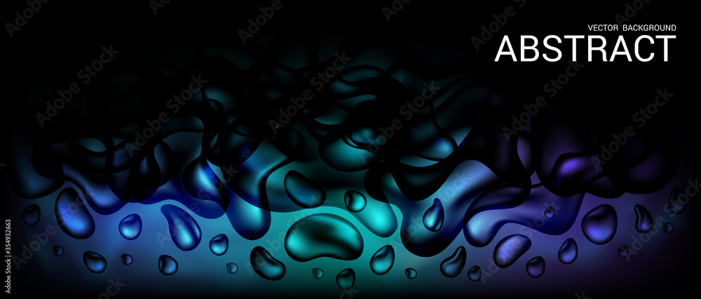 Poster vector. dark blue horizontal abstract banner. the effect of dynamically flowing fluid. paint splashe