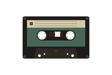 Old music cassette tape icon in flat style,  isolated on white background, Retro music audio cassette, vector illustration