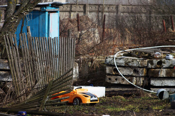 toy car on a village street