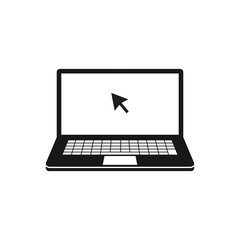 Laptop icon with cursor or click, computer or notebook symbol, for apps and websites, vector illustration