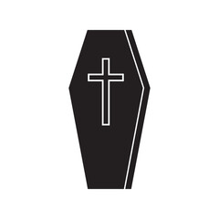 Coffin icon. Fashionable modern design concept of the silhouette of a wooden coffin in a flat style. Vector illustration isolated.