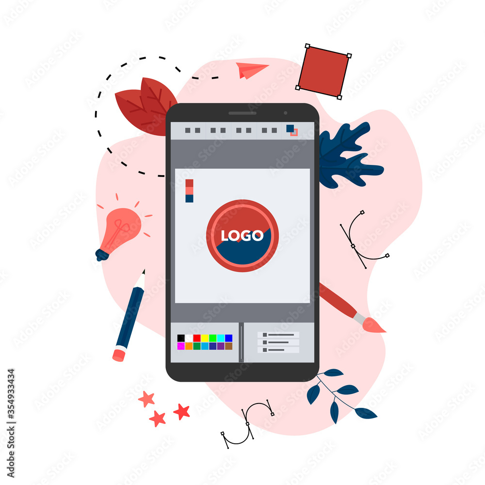 Poster flat vector graphic design concept with designer with an open design application with a creative pro
