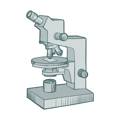 Microscope cartoons monochrome isometric design. Laboratory and science, research and microscope isolated, biology microscope, lab equipment, scientific education instrument vector illustration