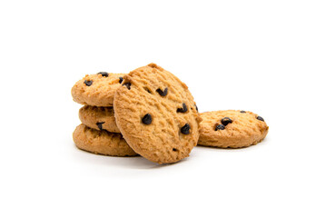 Cookies with chocolate chip on white background.