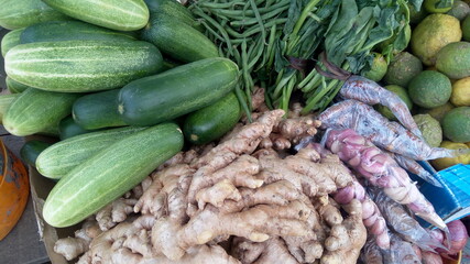 cucumbers in a market