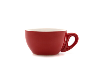 Empty red coffee cup on white background.