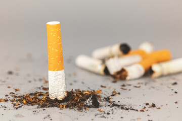 Extinguished cigarette.Cigarettes is addictive to be cancer.smoking reduction campaign in World No...