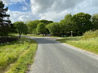 Road junction, in the countryside near, Bradford, Yorkshire,