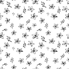 Vector Illustration flowers seamless hand drawn pattern. Grunge style design