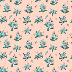 Forget-me-not blue flowers bouquets seamless hand drawn pattern