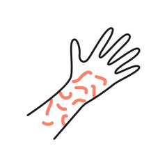 Skin rash  irritation on hand. isolated on white background