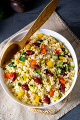 bulgur kaszotto with fresh vegetables and kidney bean