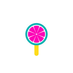 bright Sweet lollipop, round citrus sugar candy on plastic stick vector Illustration. childish
