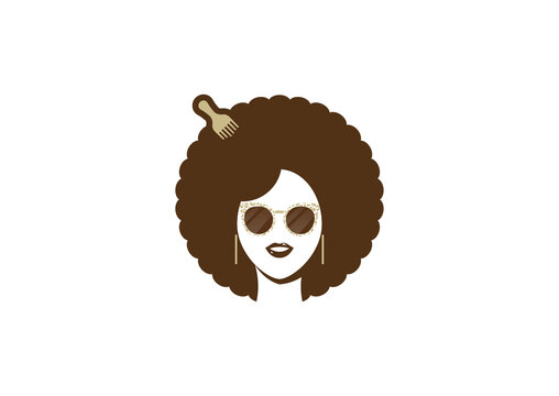 Woman Afro Logo Template Flat Style Design Vector Illustration