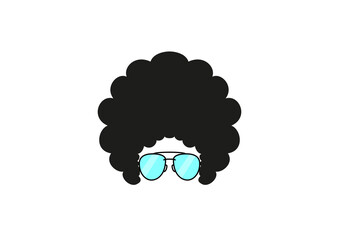 Afro Hair Man With Blue Glasses Logo Template Flat Style Design Vector Illustration